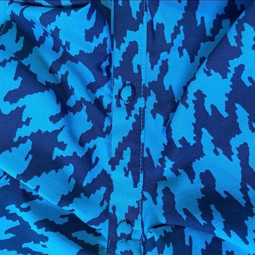 Banana Republic Blue Abstract Houndstooth Ruffle V-Neck Blouse XS Short Sleeve - Picture 8 of 11